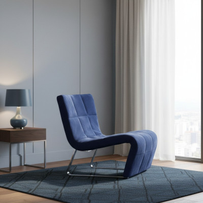 Chair without armrest luxury upholstery design furniture Italian style fabric blue