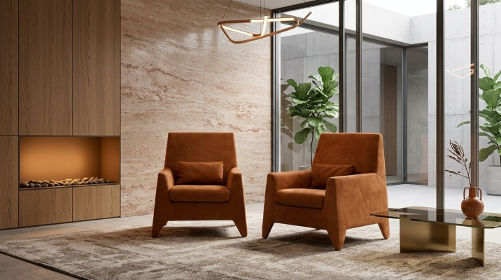 Armchair Seating Modern Design Living Room Upholstery Single-Seater Textile Brown Style Luxury