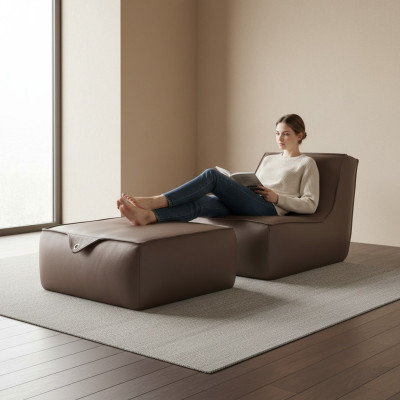 Designer armchair, stool, luxury single-seater, modern, gray leather, furniture, single-seater, Prianera.