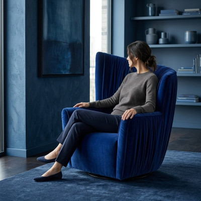 Armchair Luxury Design Furniture Blue Modern Style Design Textile Living Room Lounge New