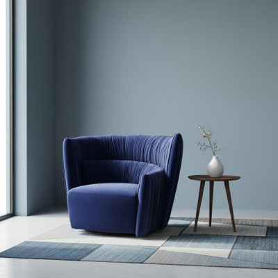 Armchair Single-Seater Italian Style Upholstery Wood Textile Prianera Luxury Blue