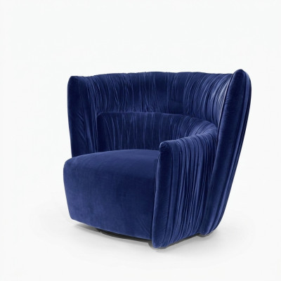 Armchair Single-Seater Italian Style Upholstery Wood Textile Prianera Luxury Blue