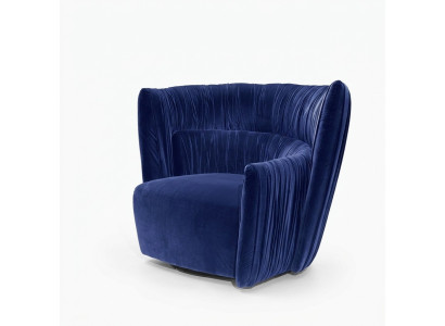 Armchair Single-Seater Italian Style Upholstery Wood Textile Prianera Luxury Blue