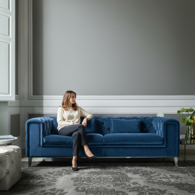 Sofa 3-Seater Blue Luxury Textile Living Room Design Italian Furniture
