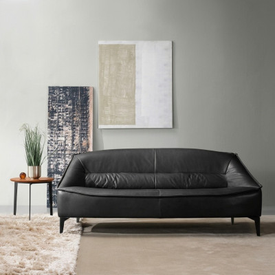 Three-seater luxury sofa, 3-seater sofas seating, leather design couch, furniture style black.