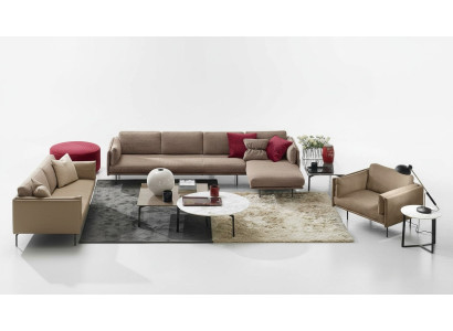 Brown L-shaped sectional sofa couch design upholstery modern fabric living room