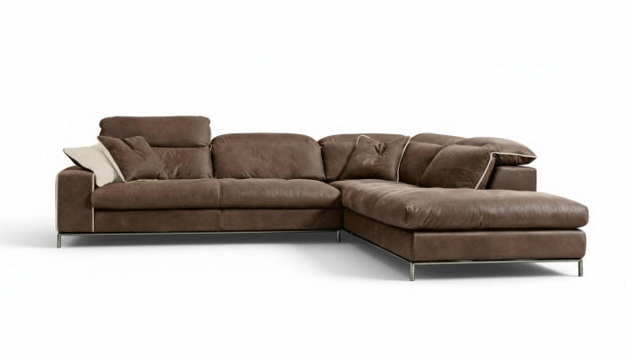 Design corner sofa Prianera modern luxury corner leather wood sofa L-shape brown