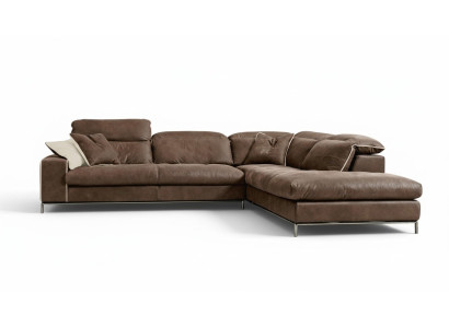 Design corner sofa Prianera modern luxury corner leather wood sofa L-shape brown