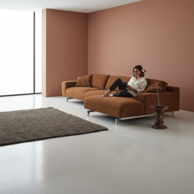 Brown sectional sofa design upholstery couch textile living room L shape sofas Prianera