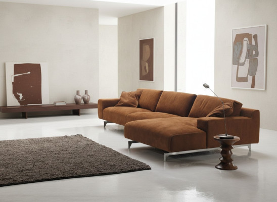 Brown sectional sofa design upholstery couch textile living room L shape sofas Prianera