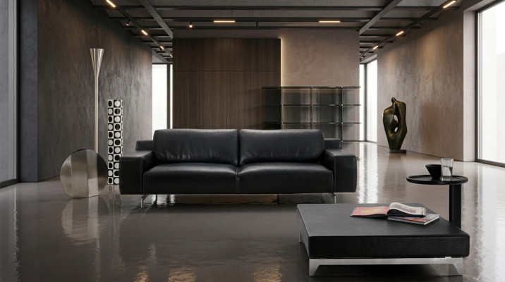 Three-seat luxury sofa 3-seater sofas seating design couch furniture style leather black