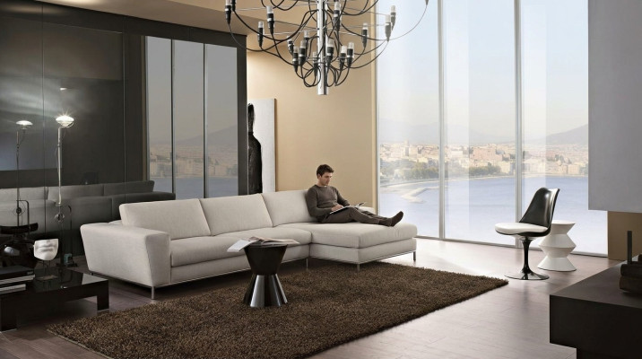Textile luxury corner sofa L-shape upholstery modern white seating furniture living room corner new