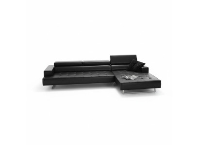 Modern leather corner sofa L-shaped for living room, black color