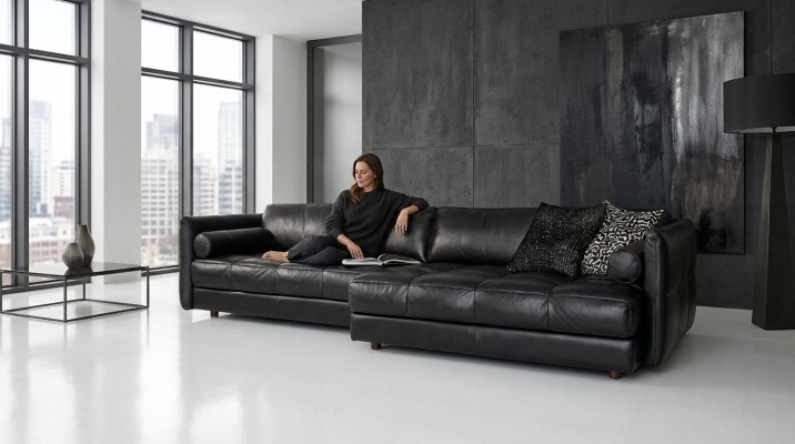 Modern couch luxury corner sofa upholstered furniture living room L-shape design black leather