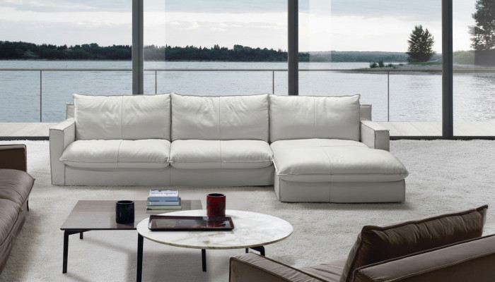 Corner sofa leather L-shaped couch corner luxury design upholstery white living room PRIANERA