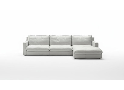 Corner sofa leather L-shaped couch corner luxury design upholstery white living room PRIANERA