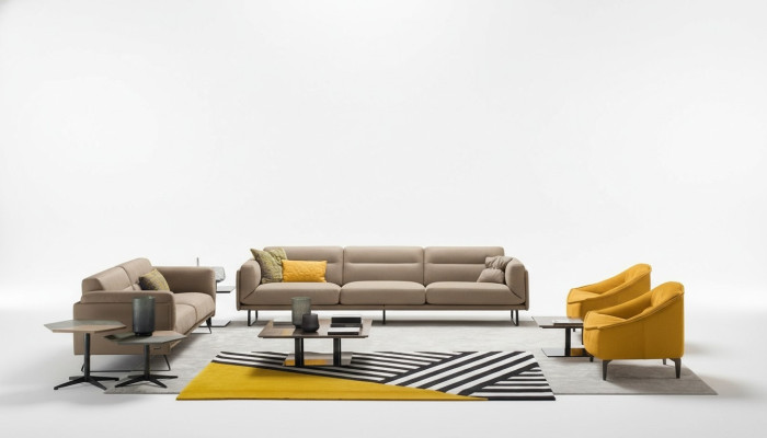 Complete couch set, sofa set, beige sofa, 4+3 seat group, leather