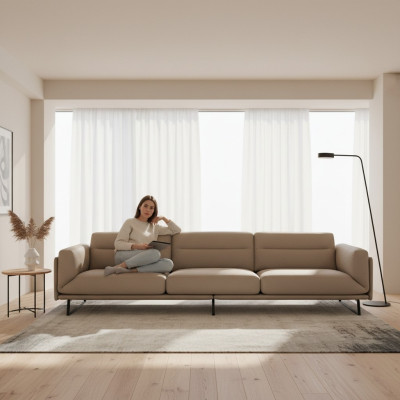 Sofa 4 Seater Leather Sofas Luxury Design Couch Beige Luxury Upholstery Four-Seater XXL