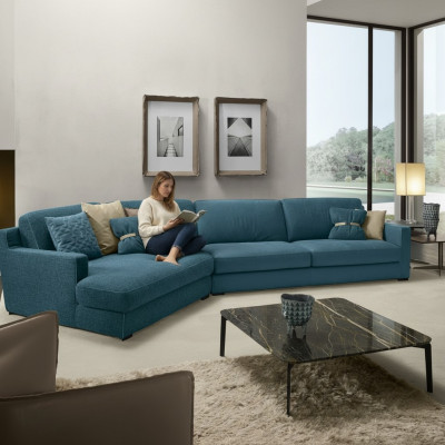 Design sofa L shape upholstered couch living room furniture corner sofa fabric blue