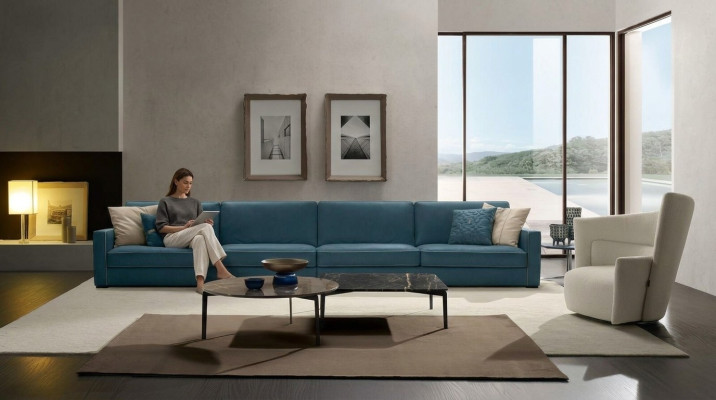 4-seater sofa upholstered couch leather sofas design Italian furniture blue