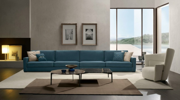 4-seater sofa upholstered couch leather sofas design Italian furniture blue
