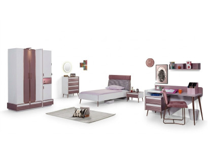 Children's room complete: bed, wardrobe, dresser, mirror, wall shelf, 7-piece set