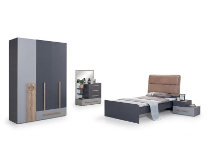 Youth room set gray bed nightstand wardrobe design new 4-piece set.