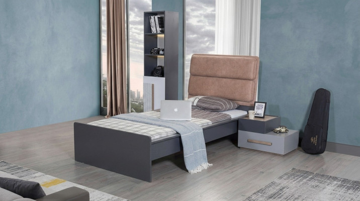Bed youth room beds bedroom furniture single bed furnishing grey