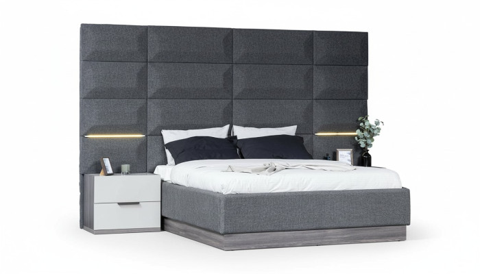 Gray Bedroom Set Complete Furniture Bed Wardrobe Nightstands Furniture 5-piece Wood