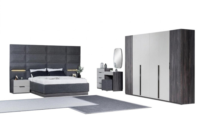 Bedroom bed, nightstand, wardrobe, dresser with mirror furniture set 5-piece