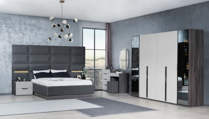 Bedroom bed bedside table wardrobe dresser with mirror furniture wood luxury