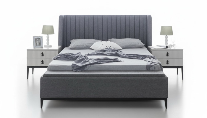 Gray bedroom bed + 2x nightstand consoles nightstands 3-piece set new