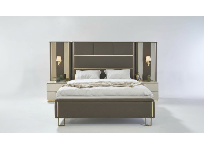 Bed Double Bed 2x Bedside Tables Wood Design Beds Bedroom Upholstery 3 Piece Set