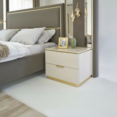 Bedroom Console Nightstand Set 2x Nightstands Luxury Hotel Furniture Beige New