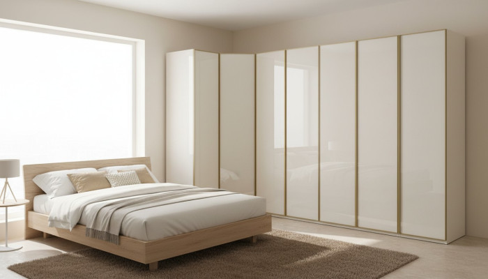 High gloss wardrobe bedroom cabinets corner cabinet luxury furniture gold beige