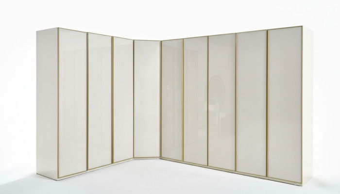 High gloss wardrobe bedroom cabinets corner cabinet luxury furniture gold beige