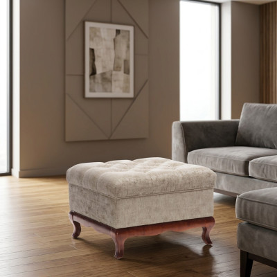 Chesterfield Designer Ottoman Footstool Textile Beige Upholstered Bench Fabric