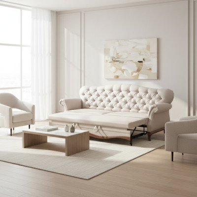 Chesterfield sofa bed sofa with bed function three-seater couch textile