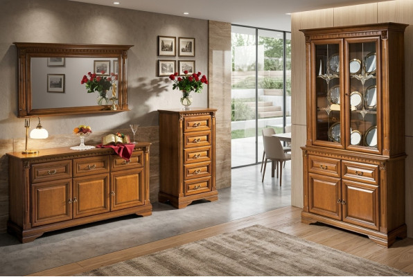 Living room cabinet chest of drawers Italy mirror classic 3-piece wood set