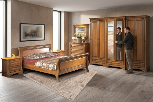 Bedroom bed nightstand dresser wardrobe luxury set 6 pieces.