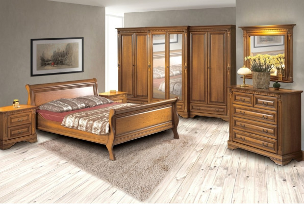 Bedroom bed nightstand dresser wardrobe luxury set 6 pieces.