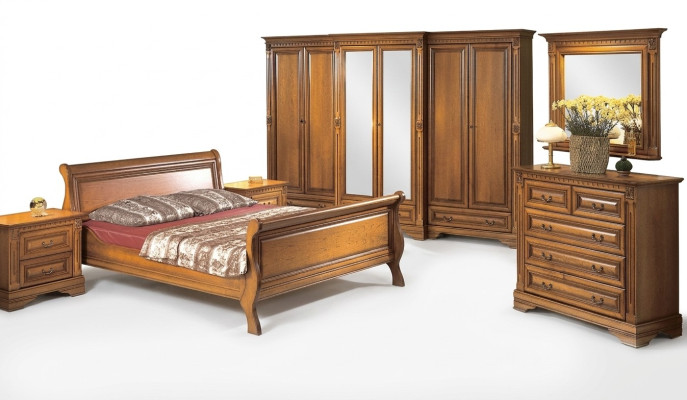 Bedroom bed nightstand dresser wardrobe luxury set 6 pieces.