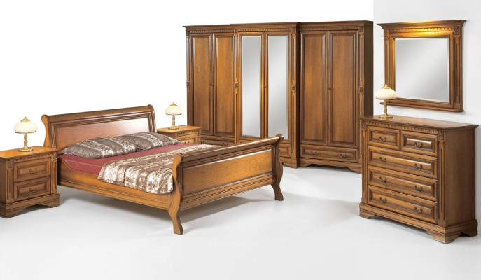 Country-style bed 3-piece set with 2 bedside tables wooden furniture bed set brown