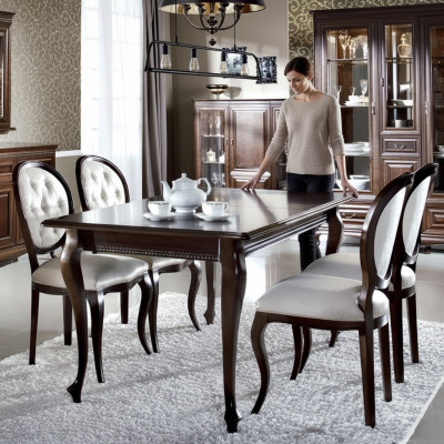 Dark-brown wooden dining table classic leather Chesterfield chairs designer 5-piece set