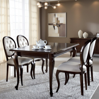 Dark-brown wooden dining table classic leather Chesterfield chairs designer 5-piece set