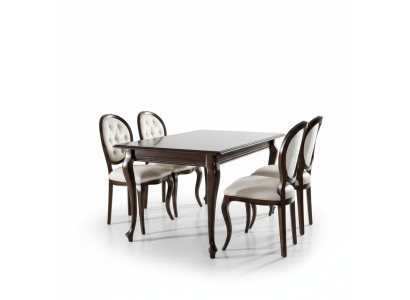 Dark-brown wooden dining table classic leather Chesterfield chairs designer 5-piece set
