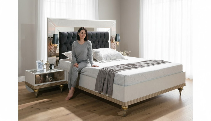 Luxury bed with glass elements double bed bed frame furniture 180x200