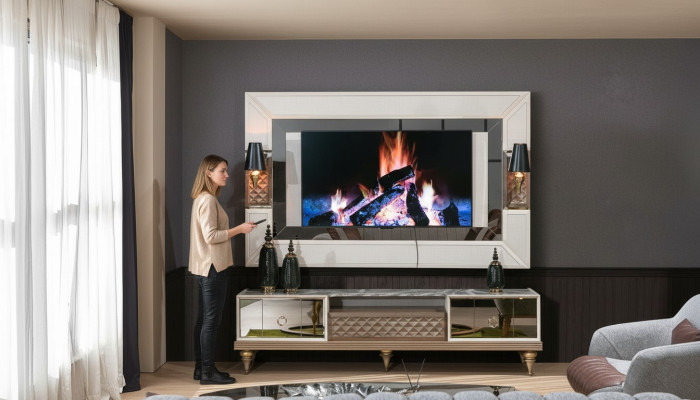Wall unit set rtv tv stand lowboard table wood luxury xxl cabinet