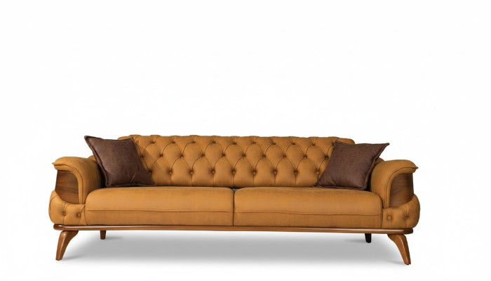 Three-seater sofa leather couches sofas luxury couch Chesterfield Western USA yellow