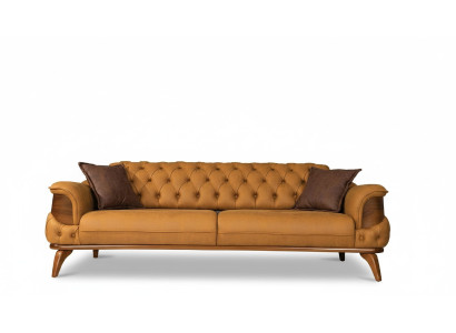 Three-seater sofa leather couches sofas luxury couch Chesterfield Western USA yellow